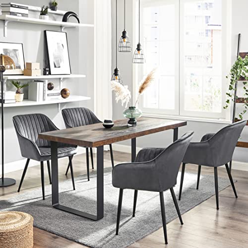 SONGMICS Esszimmerstuhl, Sessel, gepolsterter Sitz, mit Armlehnen, Sitzbreite 49 cm, Metallbeine, Bezug aus Samt, Belastung 110 kg, für Wohnzimmer, Schlafzimmer, Grau LDC087G01