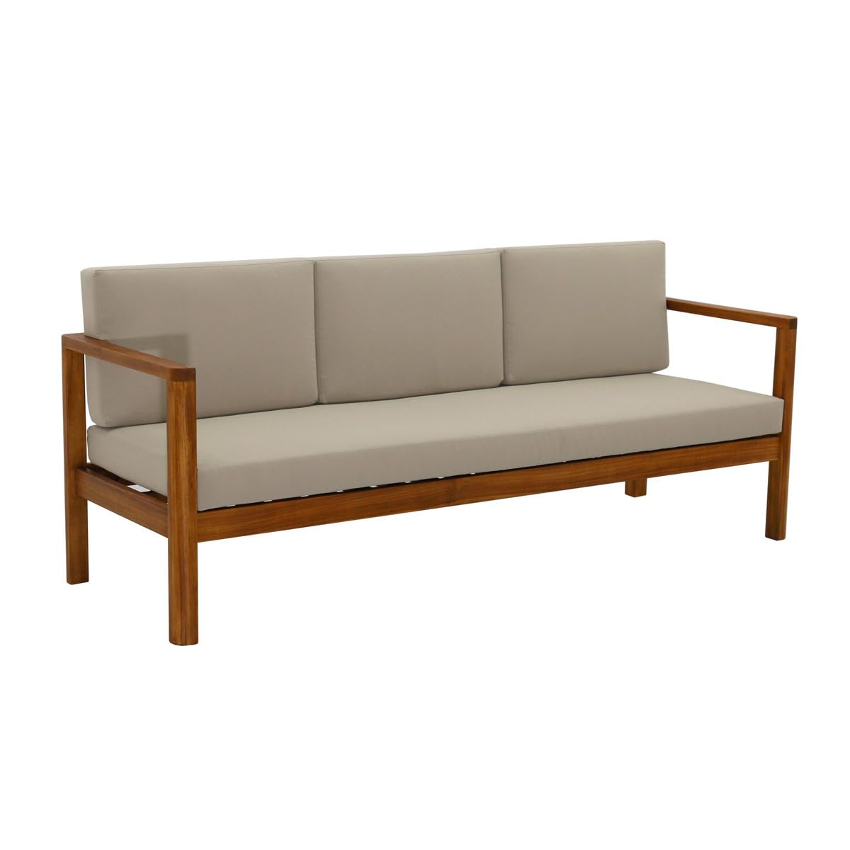Miliboo Canapé de Jardin 3 Places en Bois Massif et Coussins déhoussables Taupe L190 cm AKIS