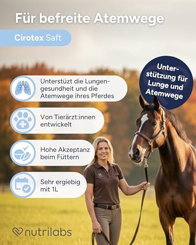 NutriLabs Cirotex liquid Pferde Kräuter Lunge 1L - Atemwege Nahrungsergänzung - Saft für den Atemweg - Pferdegesundheit Ergänzung mit Vitamin C - Nahrungsergänzung