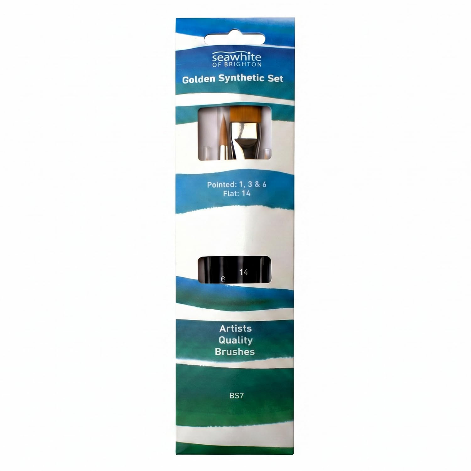Seawhite Golden Synthetic Brush Set (BS7) - Professional Mixed Tip Paint Brushes for Acrylic, Watercolor, Oil & Gouache - Sizes 1, 3, 6, 14 - Ideal for Artists, Students & Hobbyists