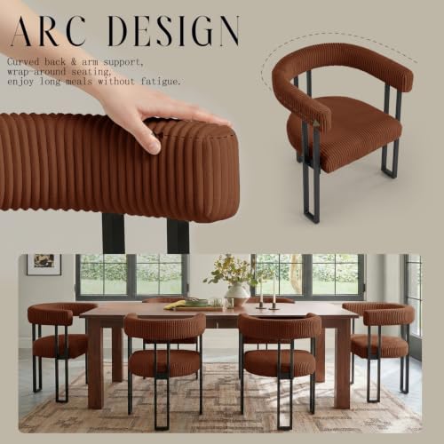 Image of Modern Corduroy Dining Chairs Set of 6 with Metal Legs,Comfy Accent Dining Room Chairs Upholstered Kitchen Side Chairs with Curved Backrest for Dining Room Kitchen Living Room (Coffee,6)