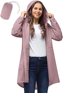 33,000ft Women's Rain Jacket Lightweight Hooded Long Windbreaker Waterproof Jacket Ladies Packable Functional Coat
