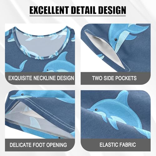 ALAZA Dolphin Navy Cartoon Pajamas Set Short Sleeve Cotton Sleepwear Summer Pjs 2 Piece 5-14Y4