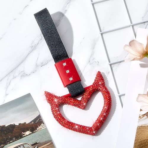 Image of Fabbay Bling Car Accessories Bling Heart Handle Ring Car Accessory for Women Heart Hand Strap Drift Charm Rear Bumper Warning Ring Decor for Auto Bus Interior Exterior Decoration (Red, Devil Style)