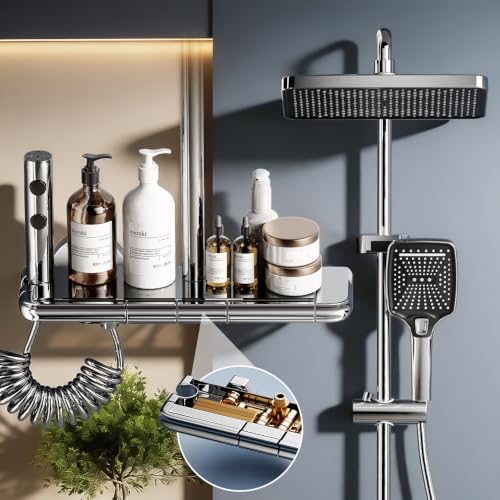Colonne douche chromée avec tête pluie 30x20 et bec caché