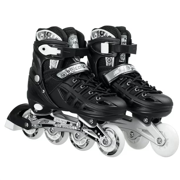 Optimus® Power Line Smart Ace Black Adjustable Inline Roller Skates with Aluminium Chasis - All PU Wheel Front Wheel with LED Light - Large Size (39-42) for Age 12 Yrs & Above (Length 24 to 26.5 cm)-image-14