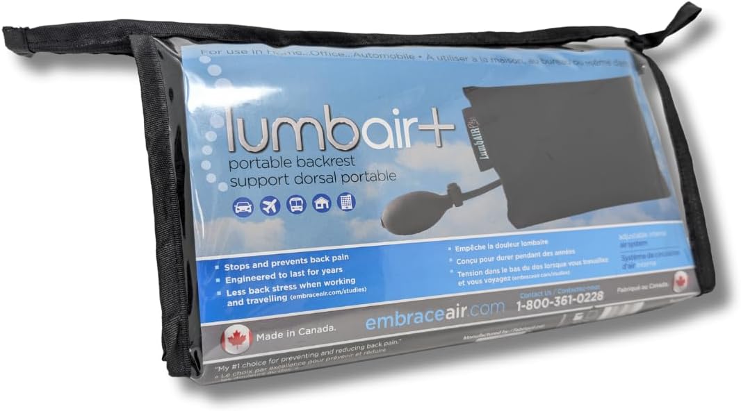 Innotech LumbAIRPlus – Premium Portable Inflatable Lumbar Support Cushion with Enhanced Adjustable Air System for Customized Comfort, Black