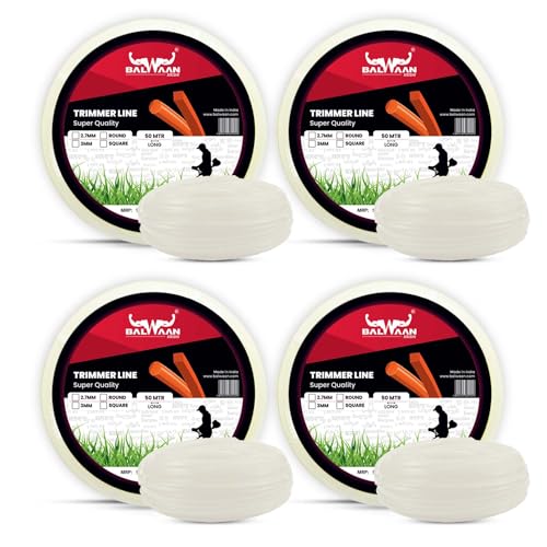 Image of Balwaan Krishi Trimmer Line | Nylon Rope Bundle for Brush Cutter| Accessory of Tap n Go | Grass Cutter, Trimmer, Tap n Go | Suitable for All Types of Brush Cutters (Round, Pack of 4)|NRR-350 (White)