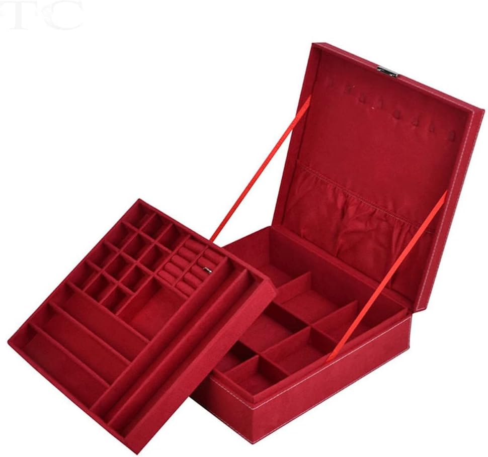 Square Jewelry Box Large Flannel Layers Makeup Organizer Necklace Storage Organizer Jewellry Box(D)