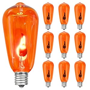 Halloween Orange Flicker Flame Light Bulbs, ST40 Replacement Bulbs with Realistic Orange Red Flame Edison Bulbs for Christmas Outdoor Indoor String Lights, 1 Watt E17 Intermediate Base, 10 Pack Halloween Orange Flicker Flame Light Bulbs ST40 Replacement Bulbs with Realistic Orange Red Flame Edison Bulbs for Christmas Outdoor Indoor String Lights 1 Watt E17 Intermediate Base 10 Pack