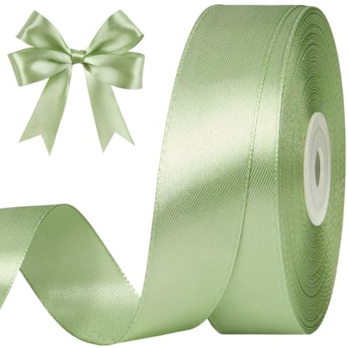CLUEWR Sage Green Satin Ribbon 1 Inch 50 Yards