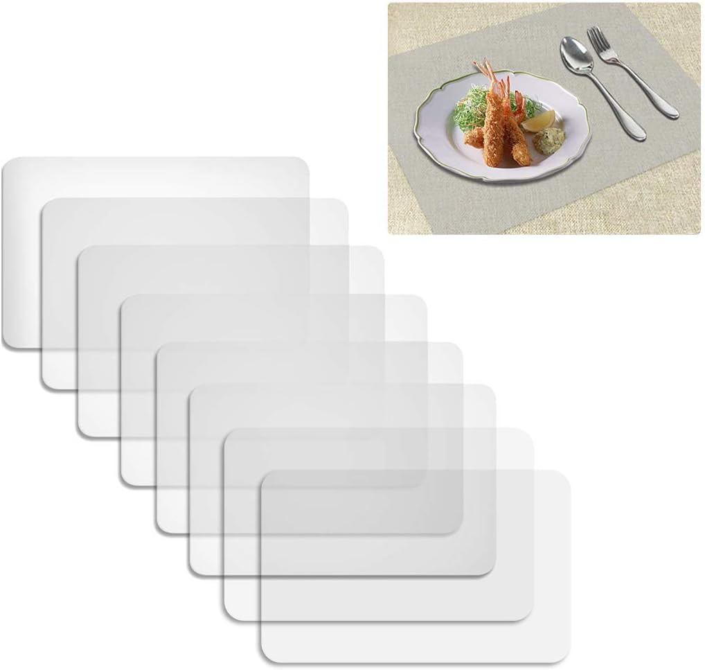 iSuperbTranslucent Placemats Set of 8 for Dining Table Heat Resistant Washable Waterproof Non-Slip Flexible Kitchen Table Mats Washable for Dining Table (17'' x 11'')