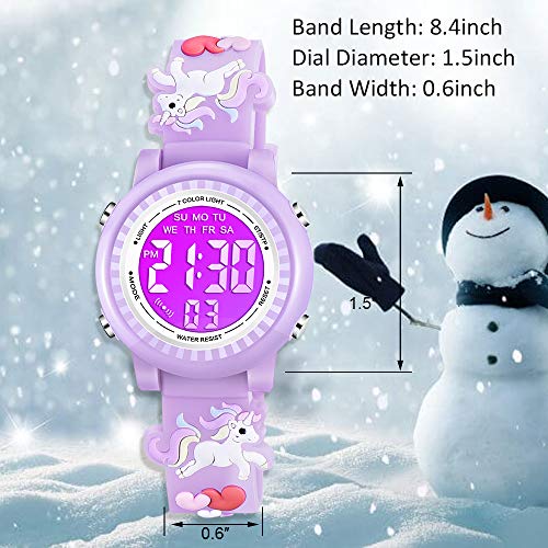 Image of Kids Watches 3D Cartoon Waterproof 7 Color Lights Toddler Wrist Digital Watch with Alarm Stopwatch Birthday Gift for 3-10 Year Boys Girls Little Child