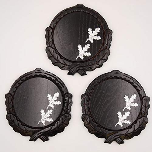 GTK - Juego de 3 placas de cuña talladas oscuras AF 16 cm con 6 hojas de roble, portada de aluminio