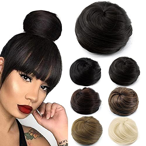 KGBFASS Bun Hair Piece Straight Drawstring Ponytails Hairpieces Synthetic Clip in Short Chignon Updo Scrunchies Hair Extensions for Girls(Nature Color)