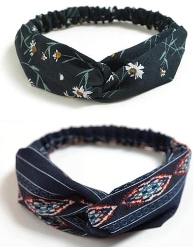 10 Pièces Bandeau Cheveux pour Femmes Boho Bandeaux Vintage Fleur Imprimé Noué Élastique Bande de Cheveux Extensible Tête Wrap Twisted Cheveux Accessoires Cover