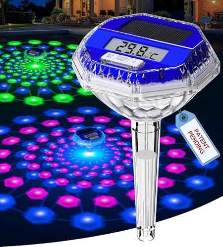 LuxBlue Thermometre Piscine Solaire, Thermomètre Piscine Flottant avec Spectacle Lumineux Sous-marin, Thermometre Piscines Numérique avec Grand Écran LCD...