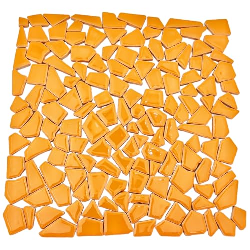 Azulejos de mosaico de cerámica irregulares de 200 g para manualidades, 0,5 x 2 cm, pequeñas piedras de mosaico para hacer mosaicos y decoración de pared (naranja)
