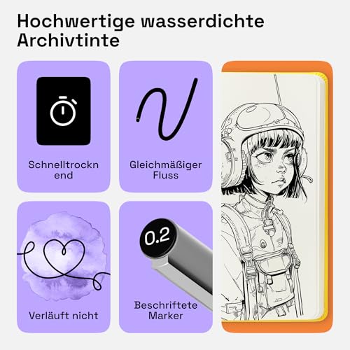 Artistro Fineliner Stifte Set, 2 Stück Schwarz Filzstiften, Tuschezeichner, Fineliner Set, Stifte, Wasserfest Tuschestifte zum Skizzieren, Illustration, Kalligraphie, Zeichnen, Handlettering