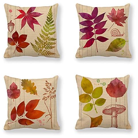 Dimmo Autumn leaf linen-encrypted hemp pillowcase cushion cover modern minimalist air-hug pillow covers Suitable for soft, home, bedroom, indoor or outdoor pillowcases (18x18 inches) 4-piece set Cover