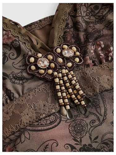 Verdusa Women's Y2k Gothic Dresses Vintage Boho Beaded Ruffle Lace Paisley Print Tiered Mini Dress3