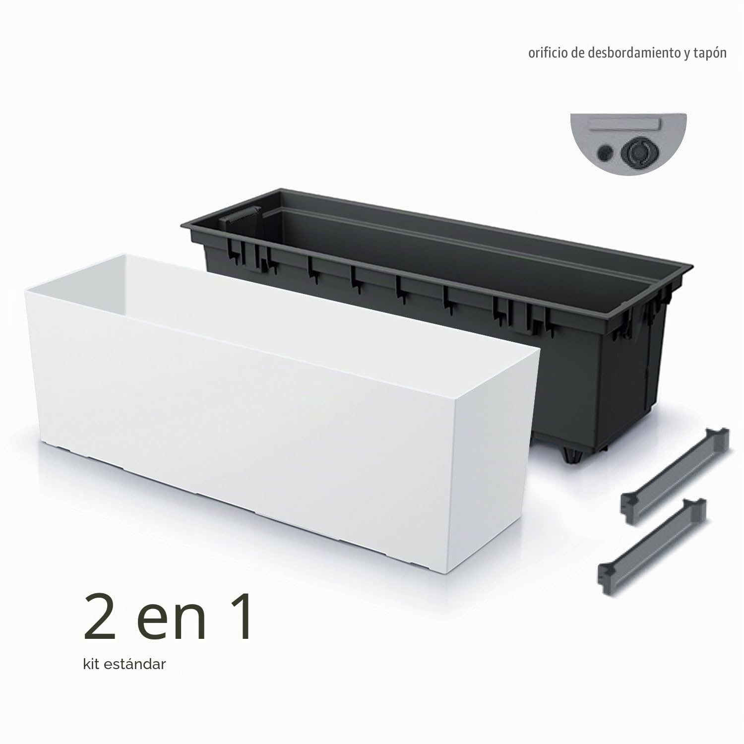 IMJ-Global - 3 Jardineras Exterior Grandes 77x23,5x24,6cm, Macetas Exterior Grandes 40 Litros (Inserto de 27 Litros) Jardinera Decorativas para Interior en Plástico Resistente a la Intemperie (Blanco)