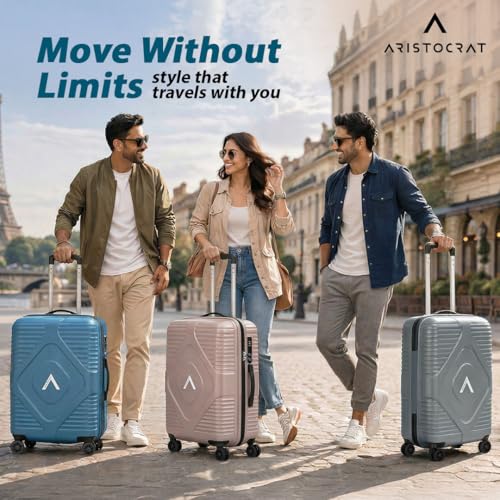 Image of Aristocrat Crystal Check-in Trolley Bag 66cm | Medium Hard Luggage | 8-Wheel Suitcase for Travel | Combination Lock with Anti-Theft Zipper | Polypropylene | 3 Years International Warranty (Grey)