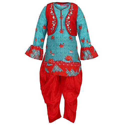 Image of BIBA Girls Notched Neck Printed Kurta and Salwar Set with Jacket