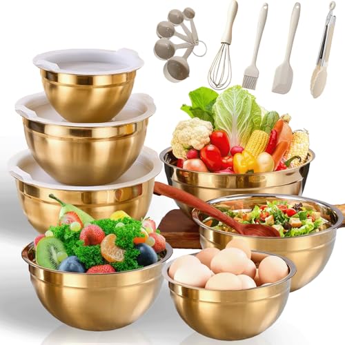Set de 7 tazones dorados para mezclar con accesorios de cocina miniatura 1