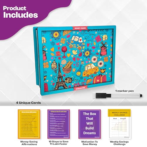 Image of Sketchfab Money Saving Box for Adult 100000, Wooden with Savings Tracker Bank Kids, Smart Piggy Bank, Box, Coin Box,Gullak Saver,Piggy Rs100000 Home Deal Gift Man, Women (Printed Blue)