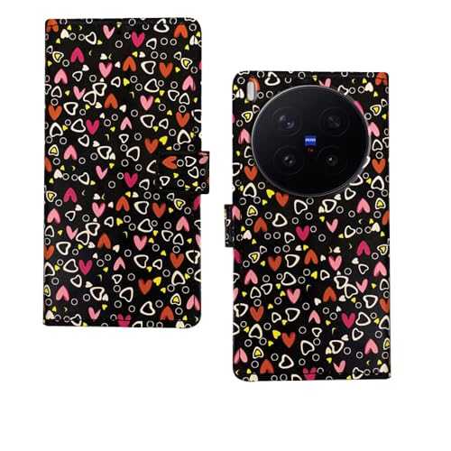 Image of amazon basics Vivo X300 Pro 5G Flip Cover | Card Pockets Wallet & Stand | Flip Cover for Vivo X300 Pro 5G (Black Hearts)
