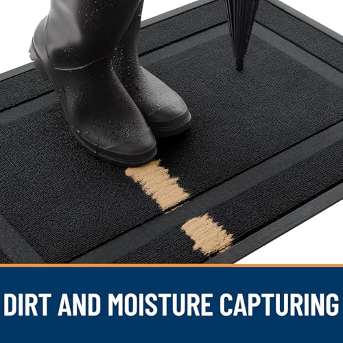 Image of OLANLY Front Door Mat Indoor Outdoor Entrance, Waterproof All-Season, All-Weather Doormat, Sturdy Natural Rubber, Fade Resistant, Low Profile, Easy Clean Patio Porch Entryway Mat, 29.5x17, Jet Black