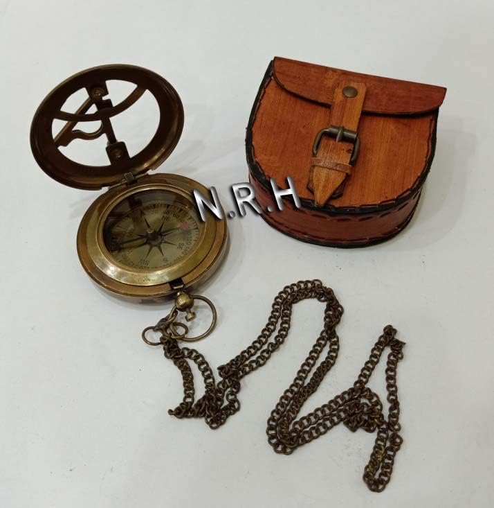 Brújula de Bolsillo de Latón con Estuche de Cuero Grabado miniatura 7