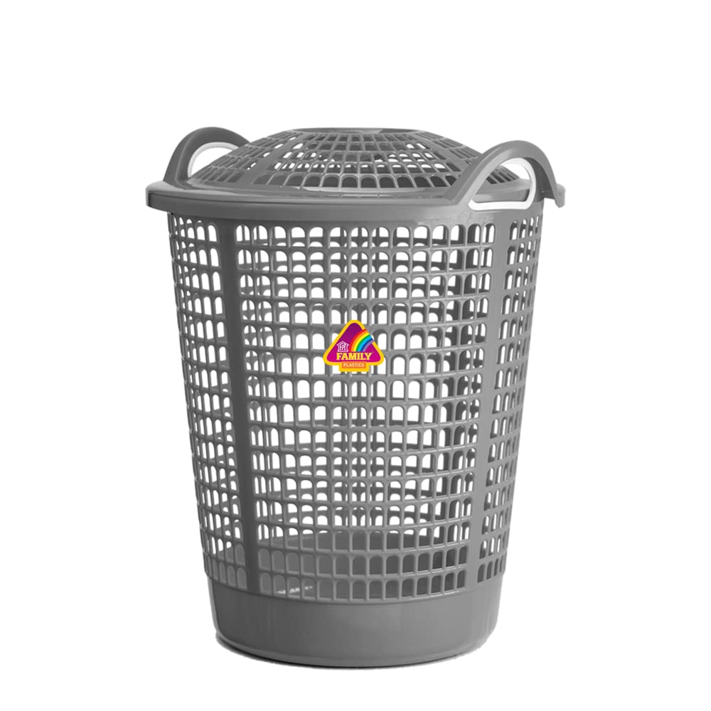 Family Plastics Reena Laundry with Lid (Large, Silver)