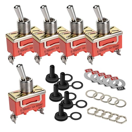 5 PCS interrupteurs à bascule 230 V 12 V 10 A Marche/Arrêt SPST Rocker Toggle Interrupteur à bascule 12 V étanche Idéal pour voiture, 2 positions avec 5 bouchons étanches