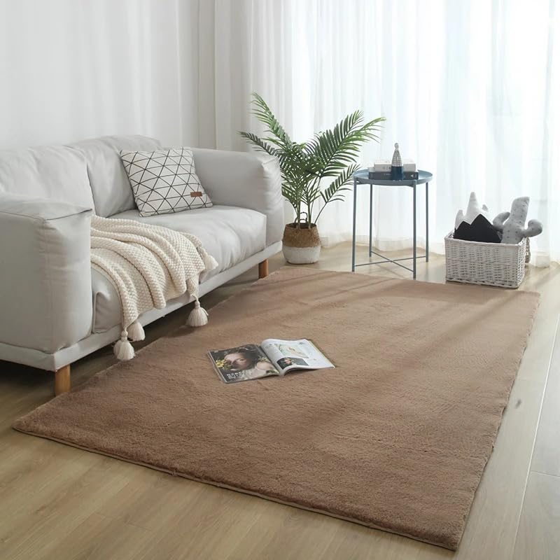 Image of Rabbit Fur Area Rug 6x8 Ft | Super Soft Plush Carpet with Anti-Slip Backing | Washable Luxury Rug for Bedroom, Living Room & Home Decor