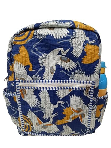 Image of Doraya Cotton Quilted Unisex Backpack Hand Block Floral Printed Design Stylish Eco-Friendly Bag for School, Travel, and Everyday Adventures
