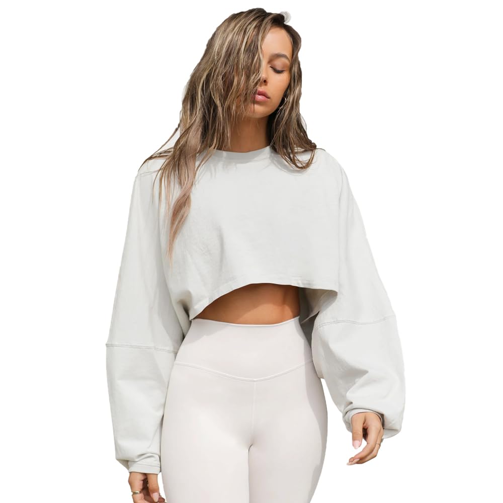 Fancy Uyee Womens Cropped Sweatshirts Long Sleeve Crop Tops Casual Pullover Hoodies Oversized