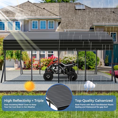 Image of AirWire Carport Canopy 12'X20' Heavy Duty Car Port Galvanized Steel Roof, Reinforced Stable Triangle Frame for Snowy Windy Metal Carports Enhanced Base Car Tent for Car,RV,Pickup,Boat,Truck,Tractor