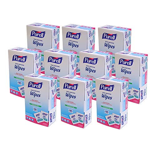 PURELL Hand Sanitizing Wipes, Alcohol Formula, Fragrance Free, 100 Count Individually Wrapped Hand Wipes (Pack of 10) - 9022-10