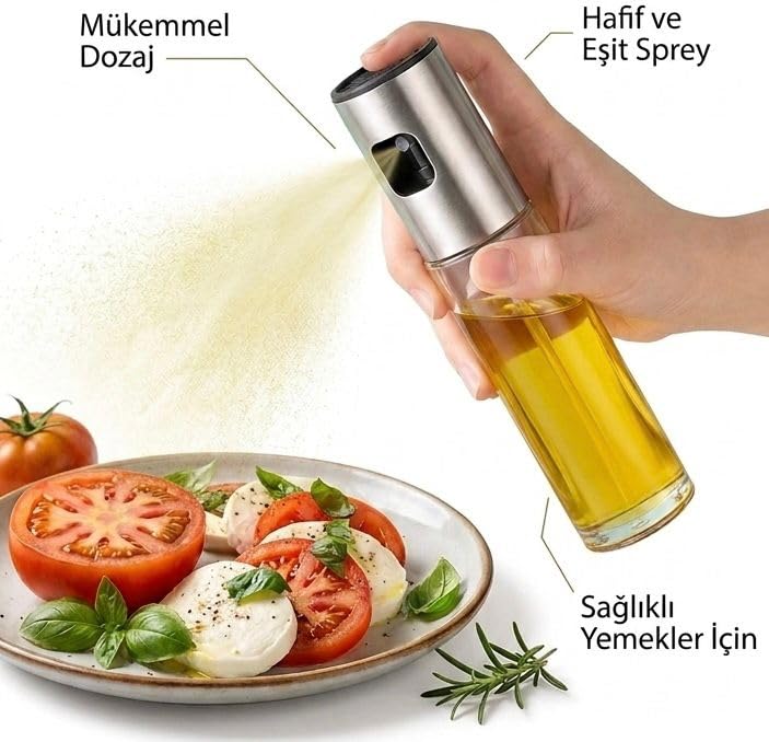Sprey Yağdanlık Cam Şişe Yağ Püskürtücü 100 ml Paslanmaz Çelik BPA İçermez