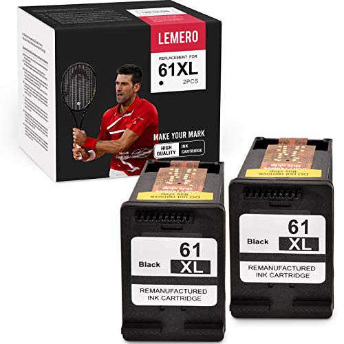 LEMERO Remanufactured Ink Cartridge Replacement for HP 61 61XL for Envy 5530 4500 4502 4501 OfficeJet 4630 4635 4632 DeskJet 2541 2542 2540 3050A 2549 2548 3050 1512 1055 2050 1510 Printer (2 Black)