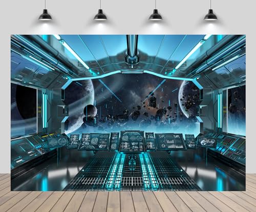 chnywork 7x5ft Spaceship Interior Backdrop Spacecraft Cabin Futuristic Science Fiction Photography Background for Galaxy Outer Space Station Photo Shoot Astronomy Party Decoration Photo Props