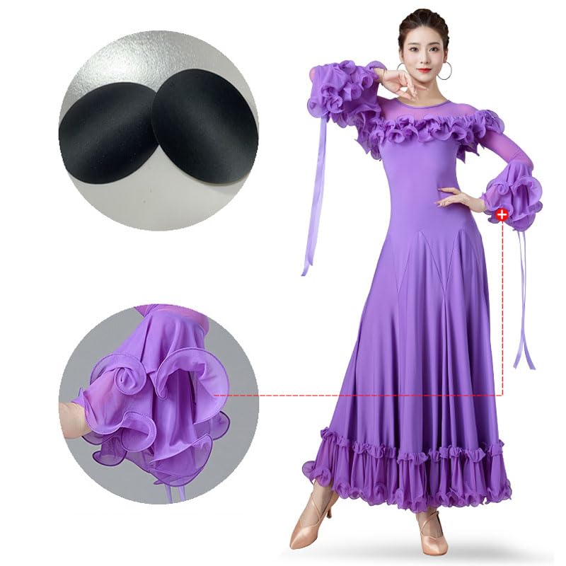 Abiti da Ballo da Sala per Donna Abbigliamento da Prestazione Valzer Manica Tromba Costumi da Competizione National Standard Flamenco Slim Fit Gonna Big Swing