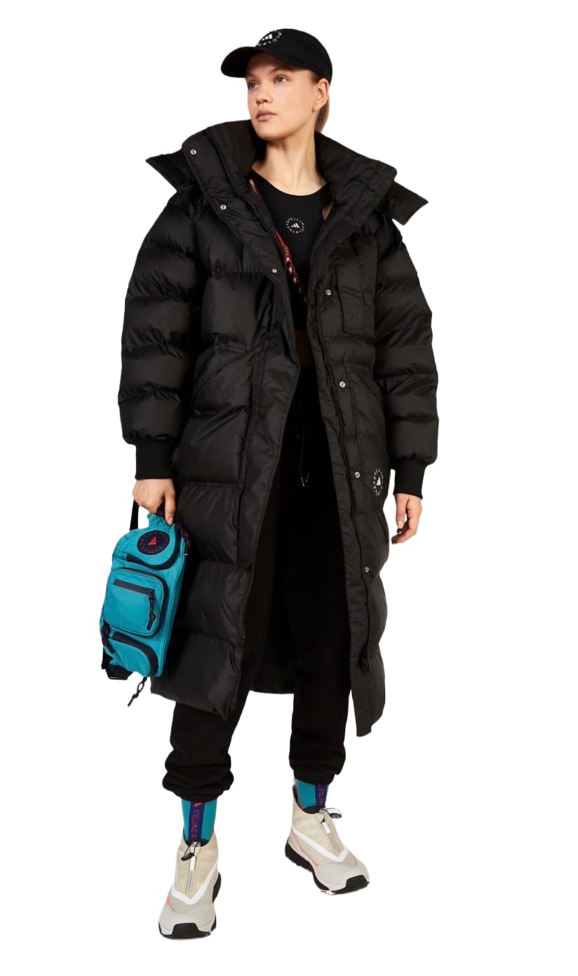 by Stella McCartney Women's TrueNature Down Fill Loose Fit Long Padded Coat, Black, Large