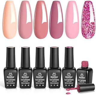 beetles Gel Polish- Pink Confetti Gel Nail Polish Nail Set 6 Colors Nude Pink Gel Polish Glitter Set Soak Off Nail Lamp Gel Polish Manicure Varnish Nail Salon DIY Pink Gifts Pinkmas