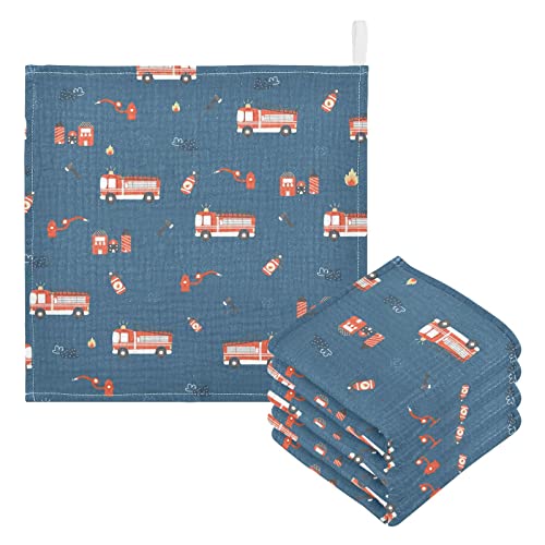 Image of vvfelixl Firefighters Pattern Baby Burp Cloths, Baby Muslin Washcloths for Boys Girls, Cotton Baby Face Towel for Newborn Infants Soft and Absorbent 11.8 X 11.8 in, 5 Pack Blue