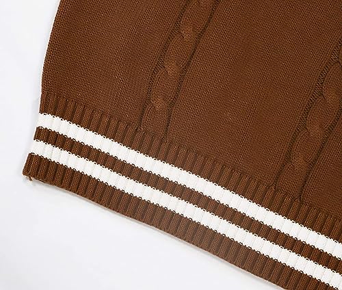 Image of jinghuiyue Women's Stripe Sweater Vest Classic V Neck Cable Knit Vest Sleeveless Pullover Ribbed Tank Tops