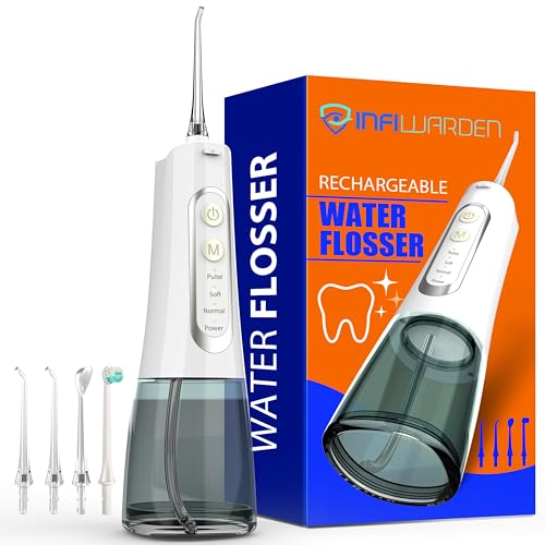 Portable Cordless Water Flosser, Rechargeable Water Dental Flosser with 1500 mAh Battery, IPX7...