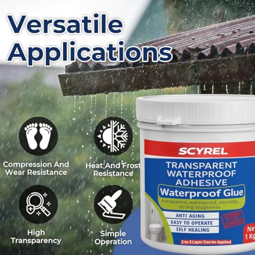 Image of Transparent Waterproofing Glue with Brush for Roof Leakage, Crack Seal Water Leakage Solution Indoor Outdoor, Waterproof Adhesive Filler for Bathroom Pipe Wall Tile Surface Window (1 KG GLUE)
